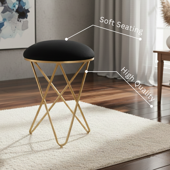 Velvet Cross Metallic Stool in Black