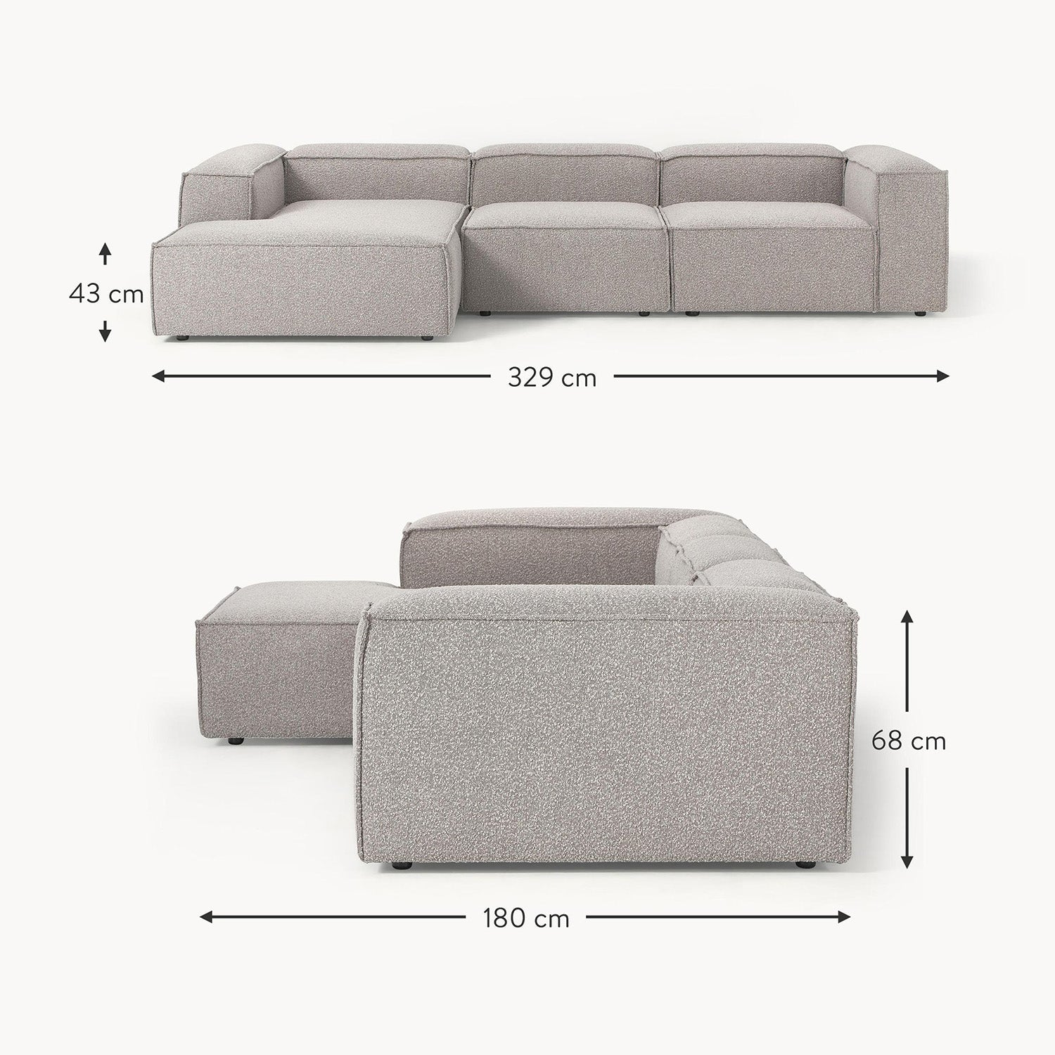 Trevi L-Shape Sofa in Silver Gray