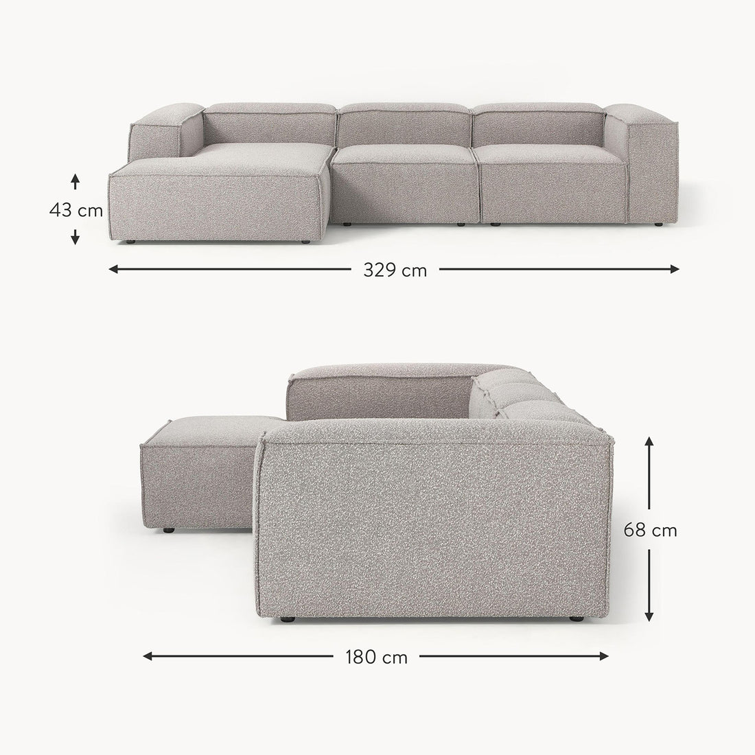 Trevi L-Shape Sofa in Silver Gray
