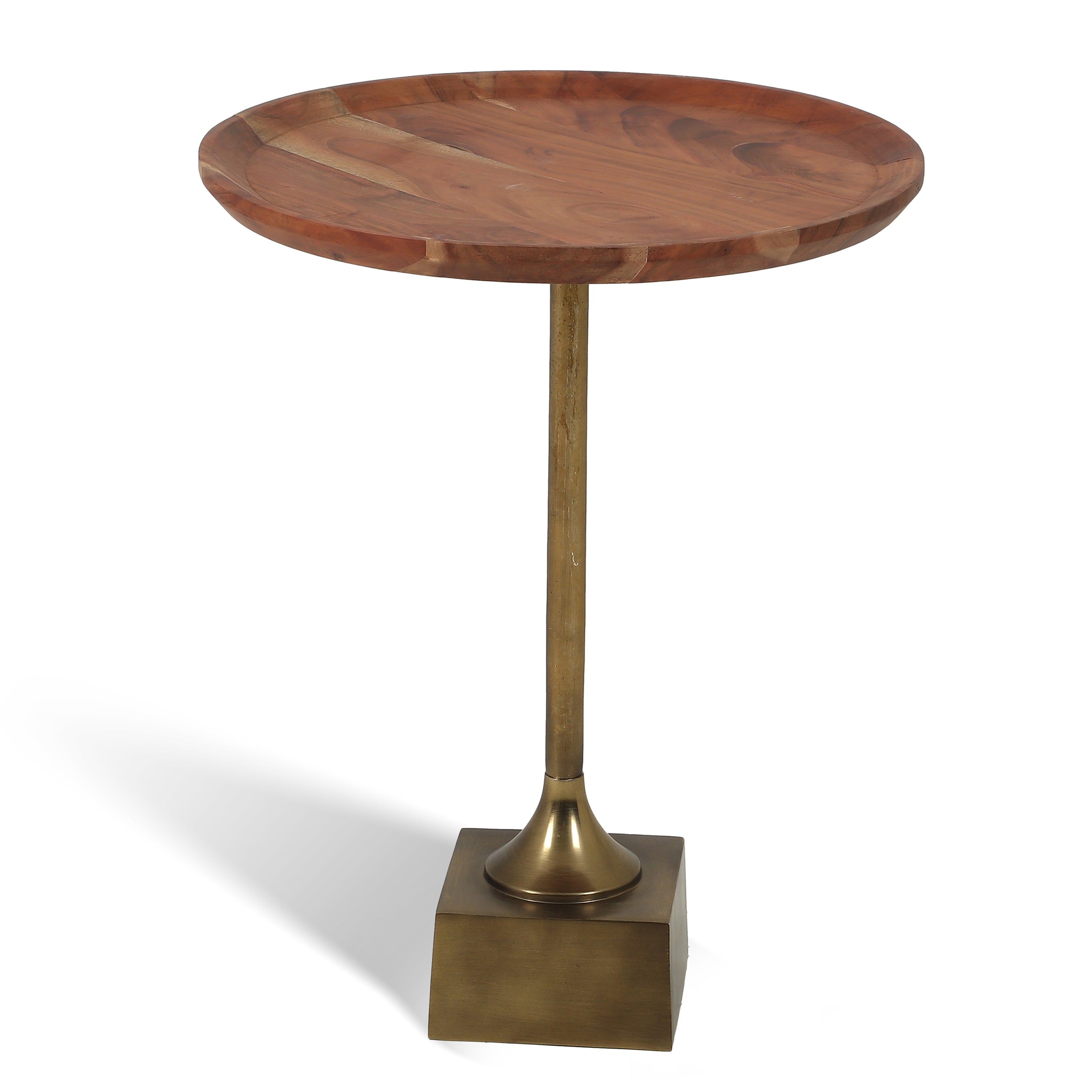 Modern Square Base Side Table with Wooden Top Antique Gold