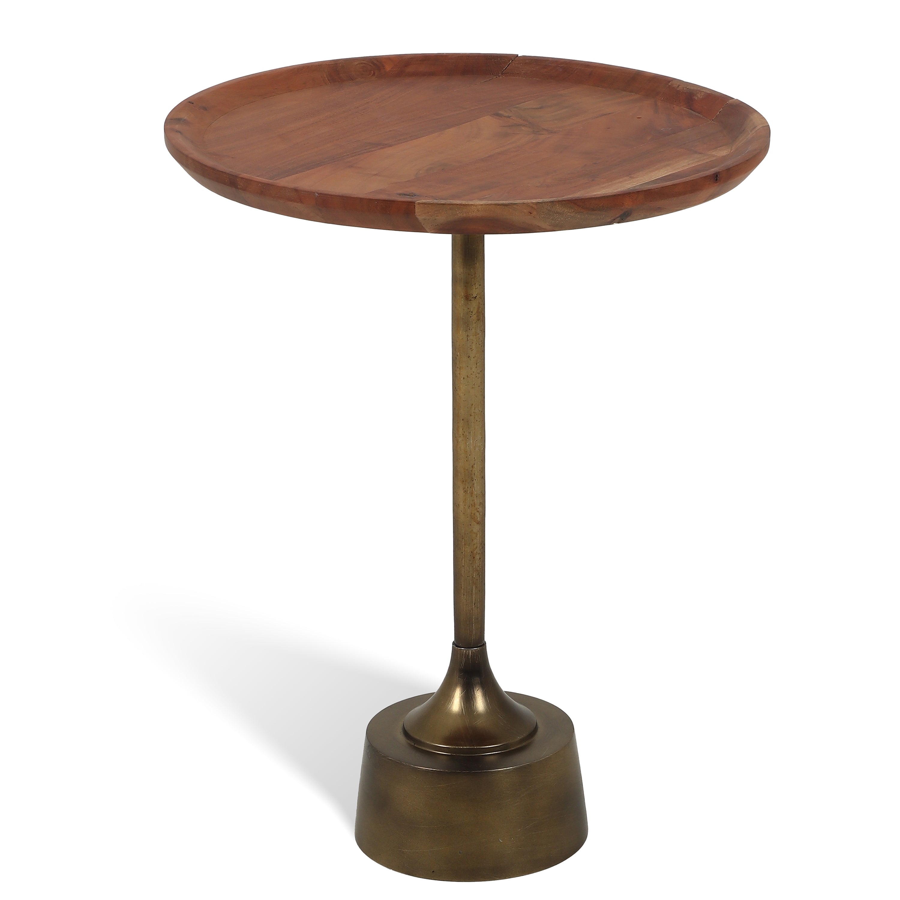 Modern Round Base Side Table with Wooden Top Antique Gold