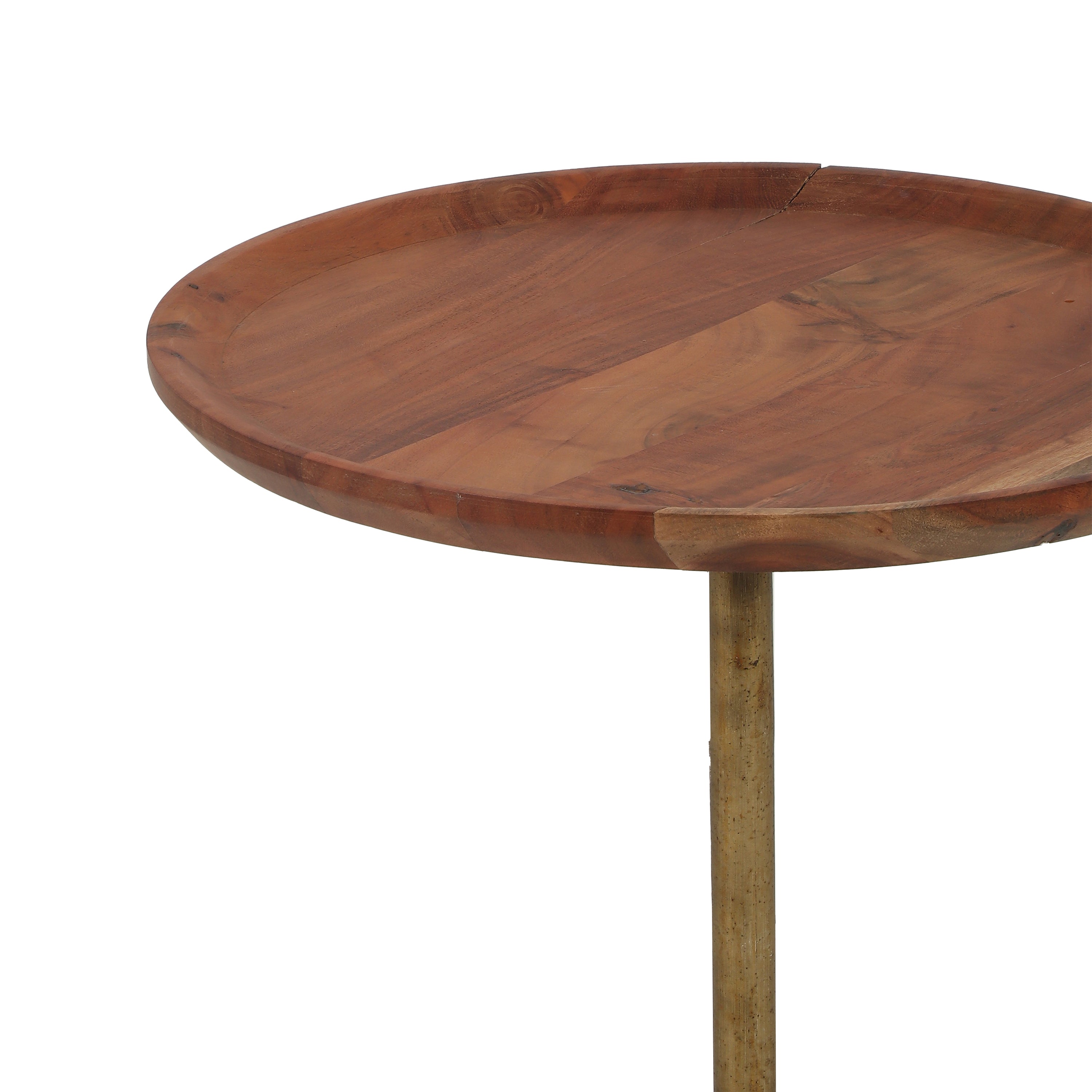 Modern Square Base Side Table with Wooden Top Antique Gold