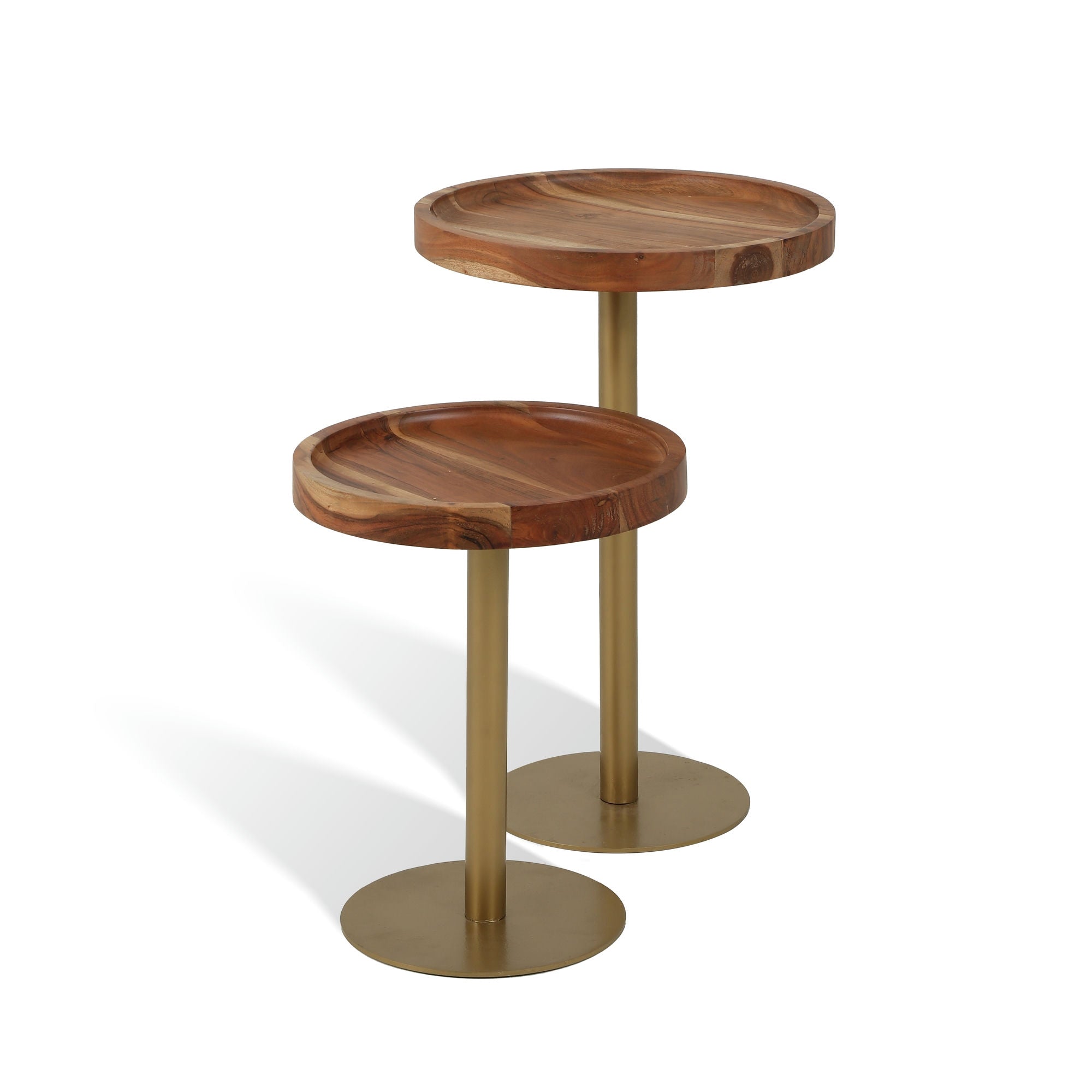 Uncomplicated Side Table Set of 2 with Wooden Top Gold
