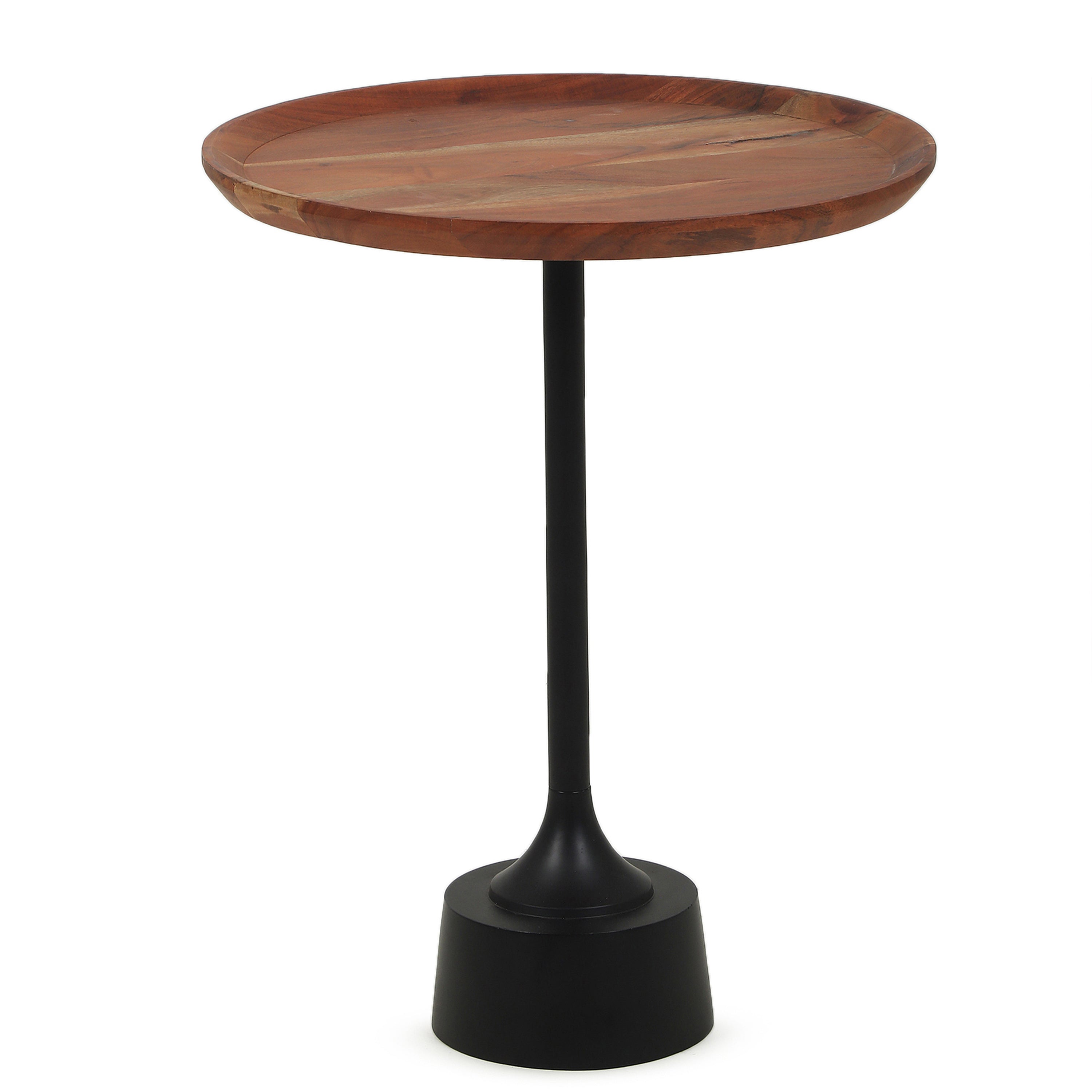Modern Round Base Side Table with Wooden Top Black