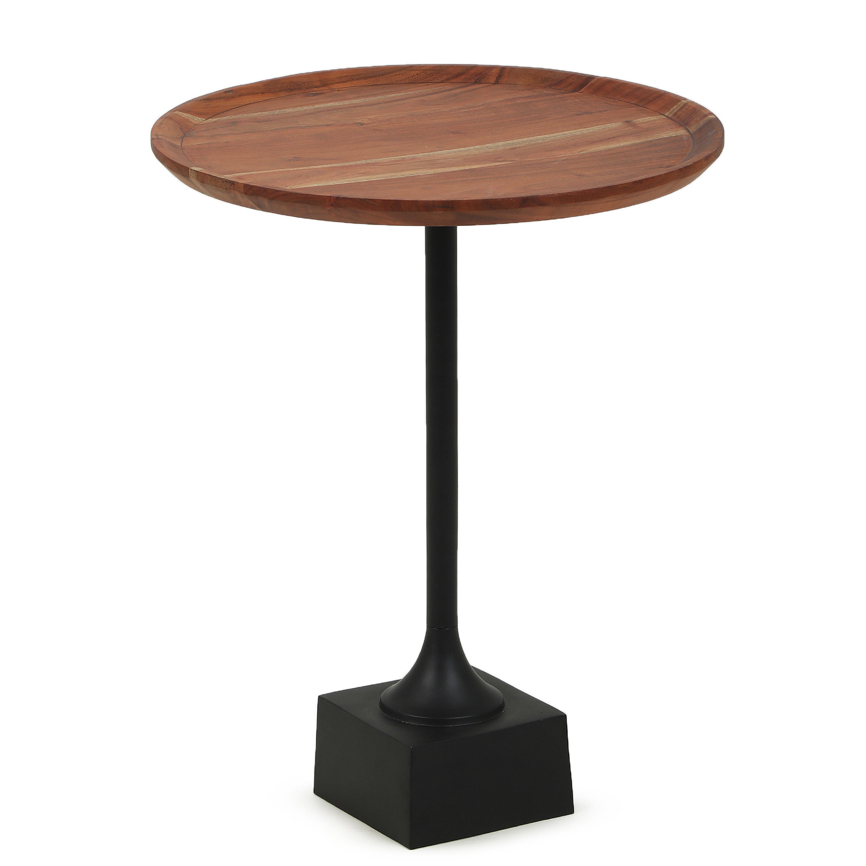Modern Square Base Side Table with Wooden Top Black