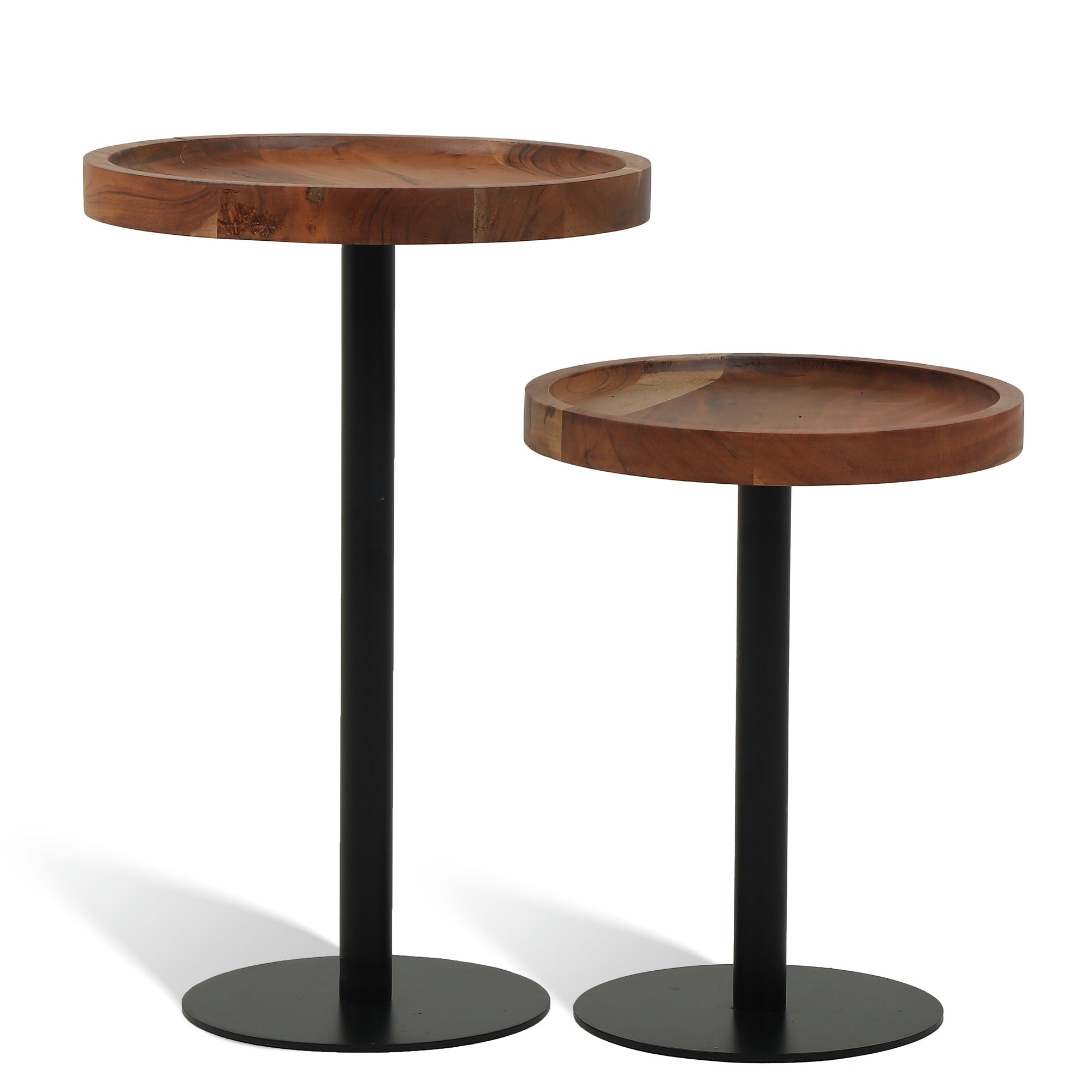 Uncomplicated Side Table Set of 2 with Wooden Top Black