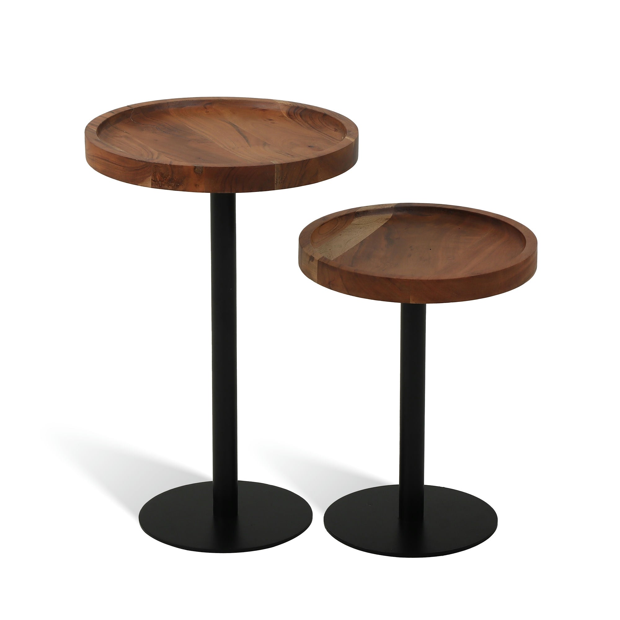 Uncomplicated Side Table Set of 2 with Wooden Top Black