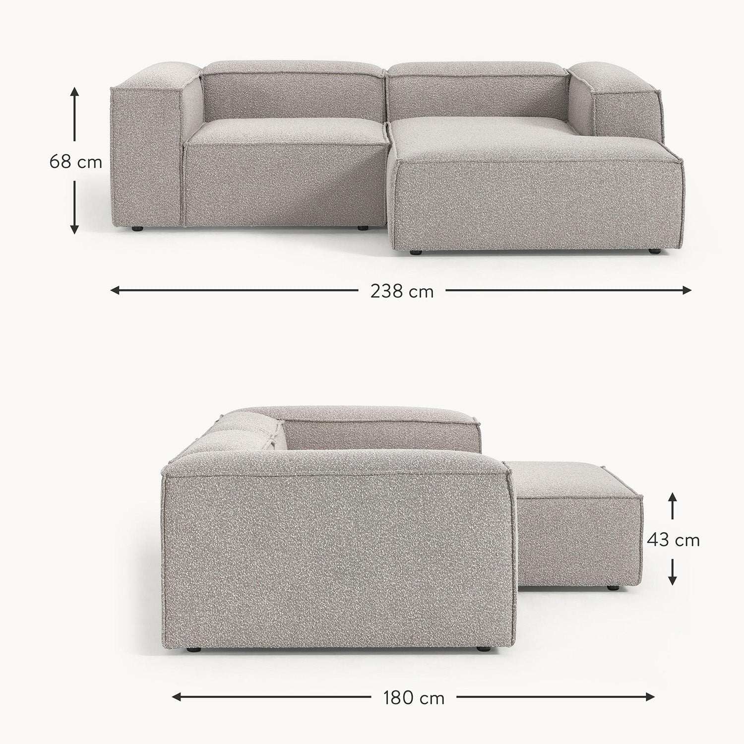 Assisi L-Shape Sofa in Gray Bouclé