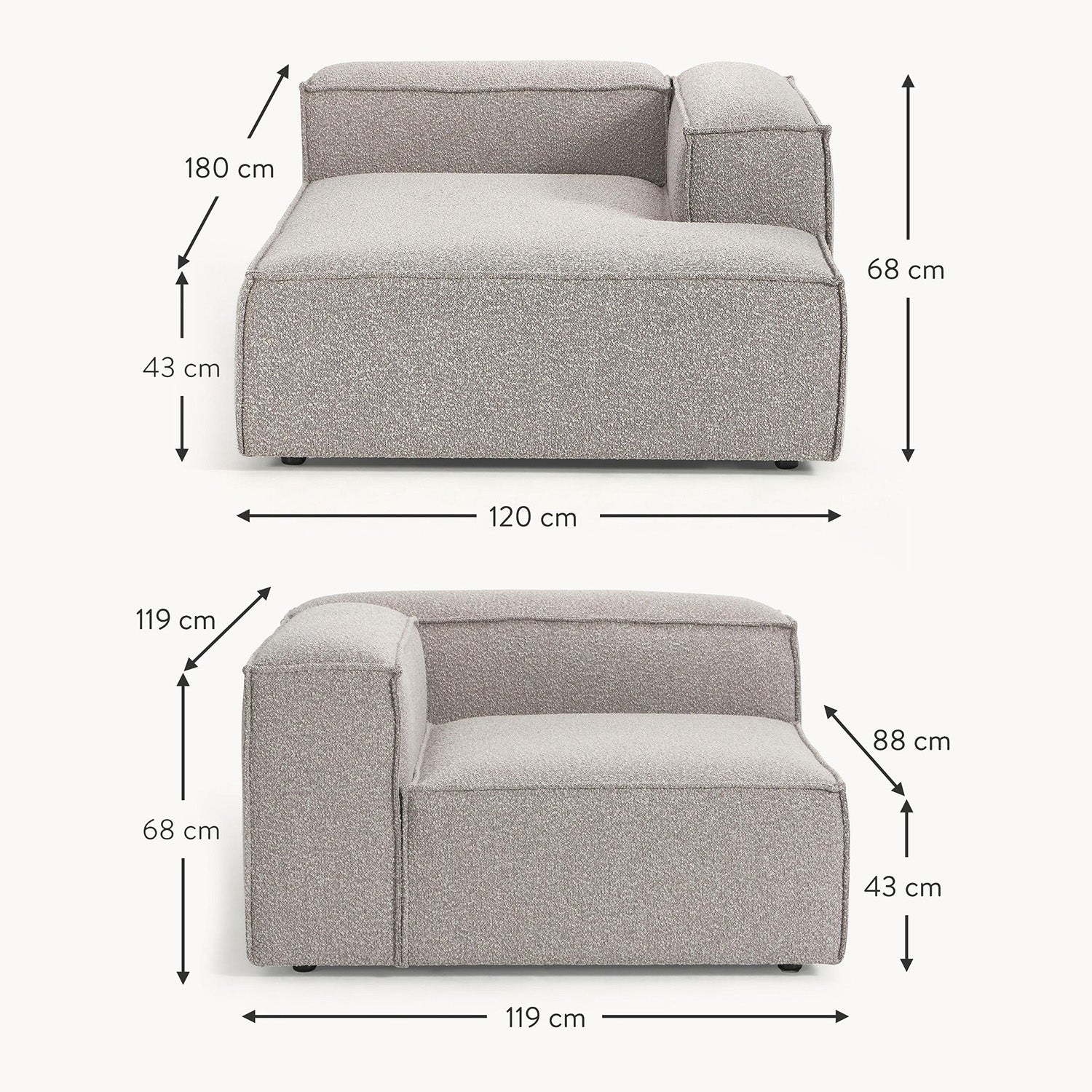 Assisi L-Shape Sofa in Gray Bouclé