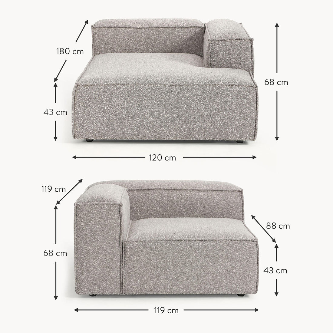 Assisi L-Shape Sofa in Gray Bouclé