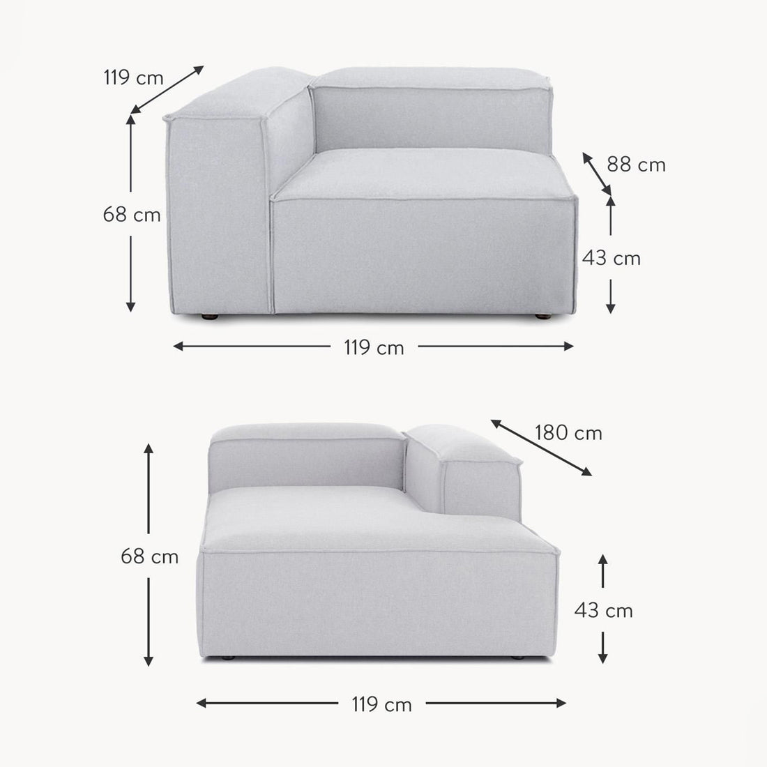 Assisi L-Shape Sofa in Gray Polyester