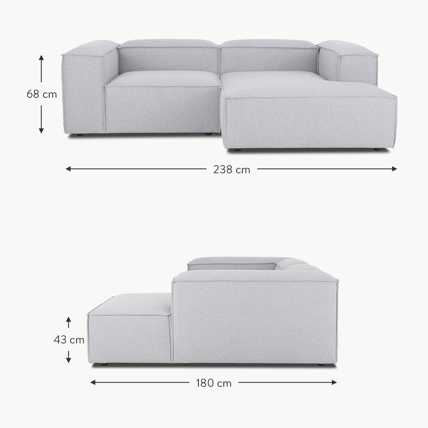 Assisi L-Shape Sofa in Gray Polyester