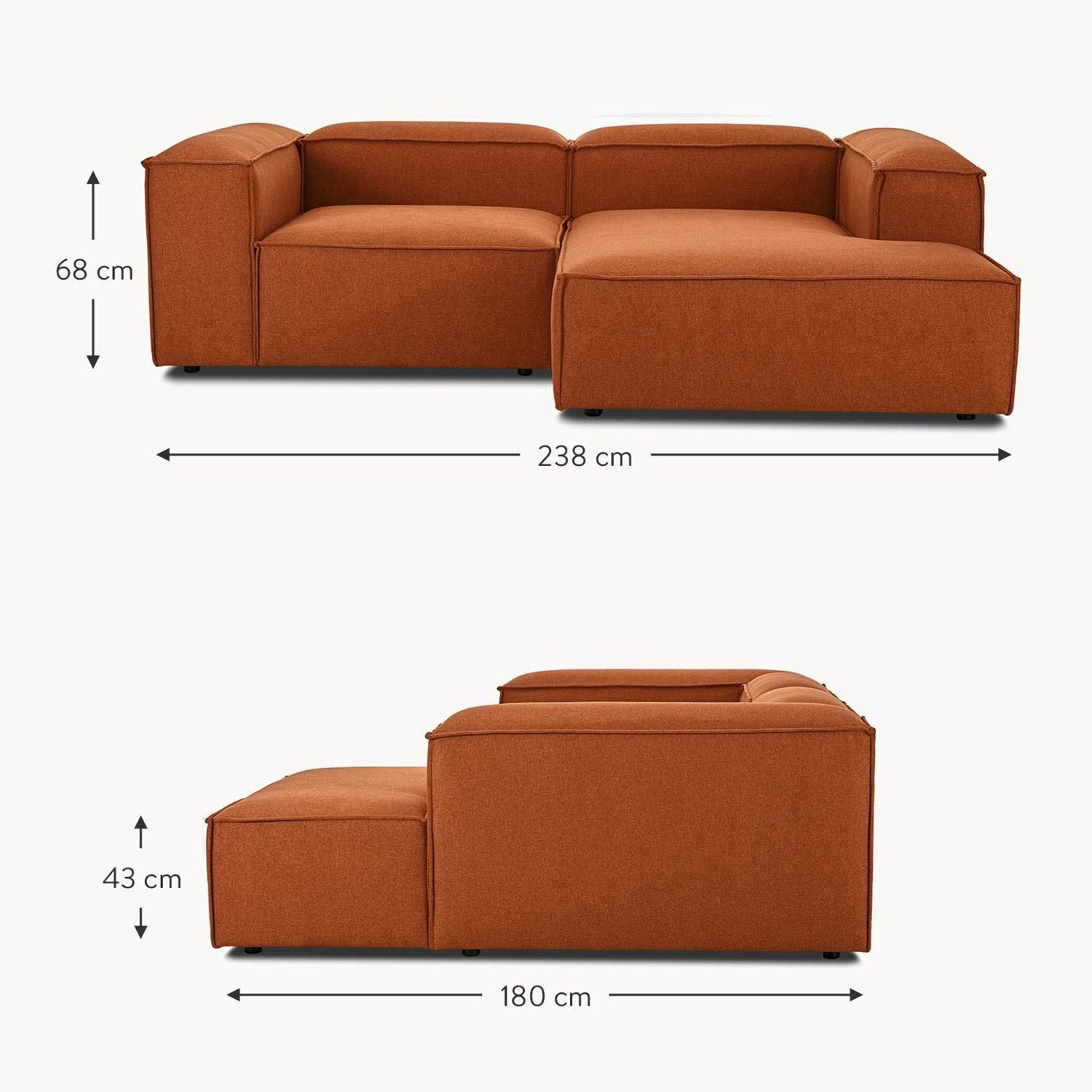 Assisi L-Shape Sofa in Rust Brown