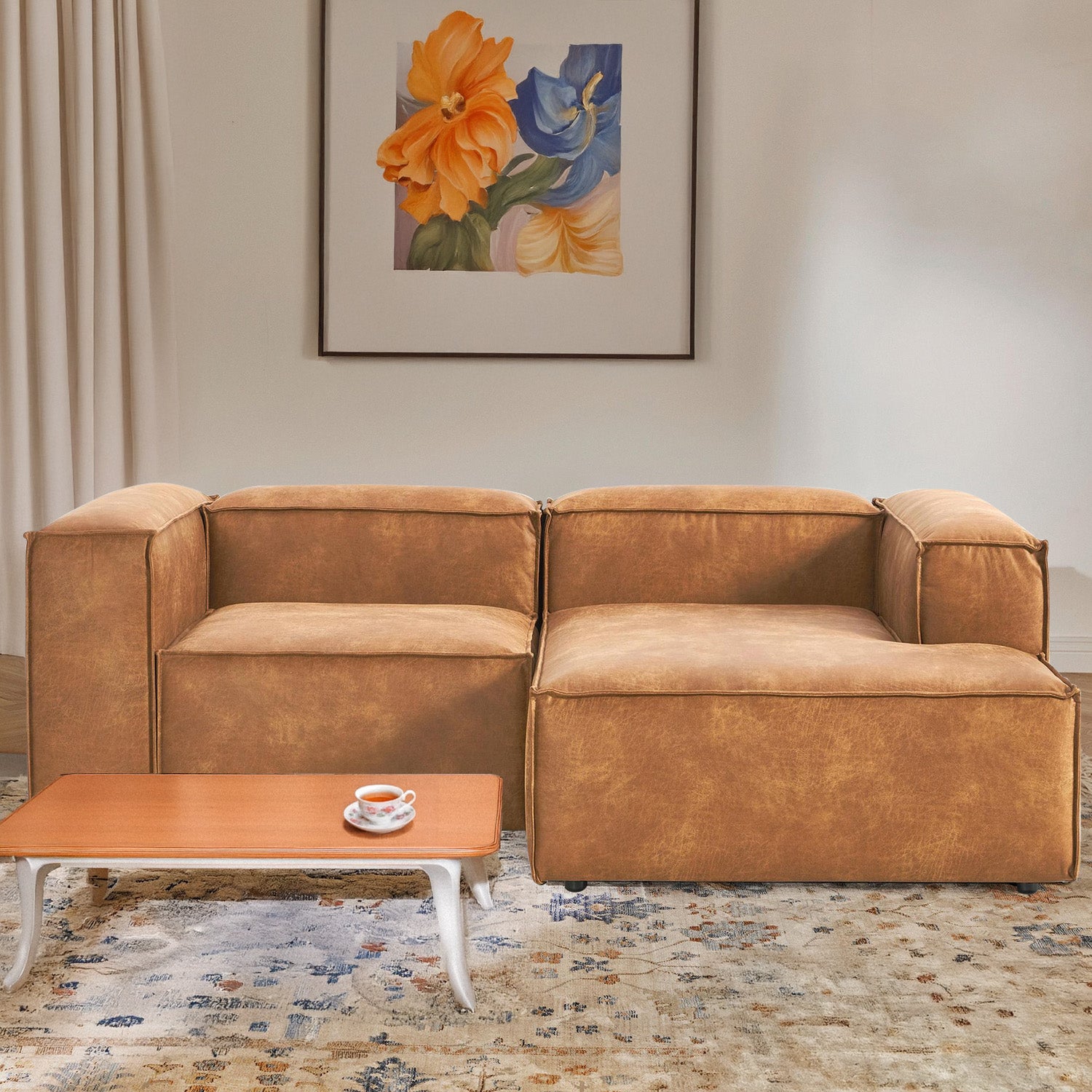Assisi Casual L Shape Sofa - Brown in Suede Fabric – BLCK Homes