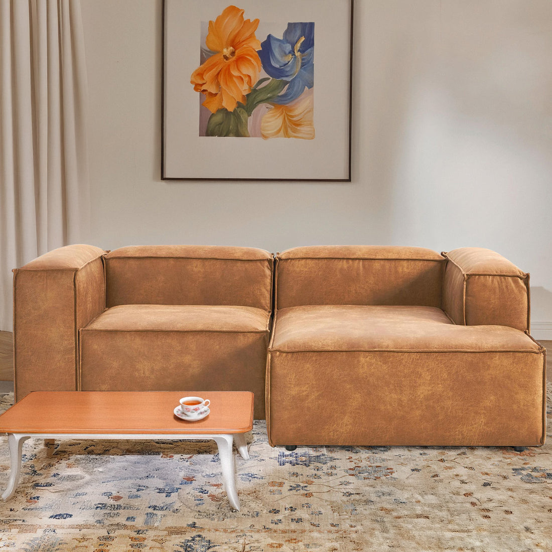 Assisi Casual L Shape Sofa - Brown in Suede Fabric – BLCK Homes