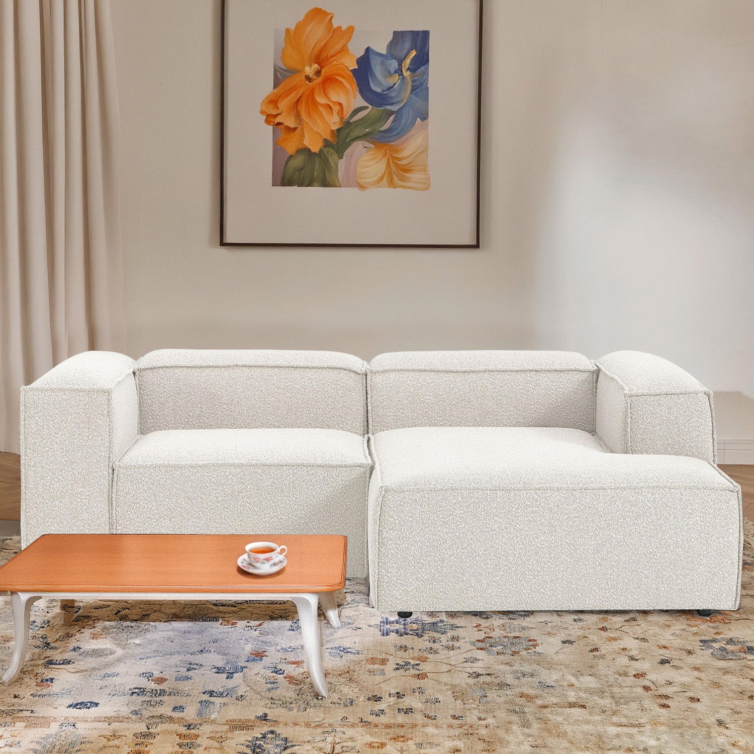 Assisi Casual L Shape Sofa - White in Boucle Fabric – BLCK Homes