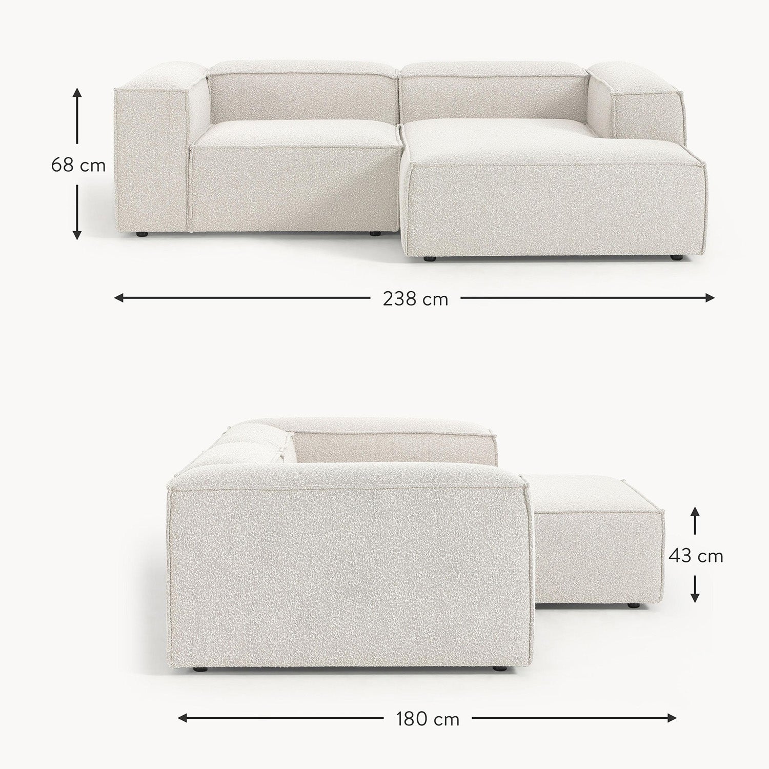 Assisi L-Shape Sofa in White Bouclé