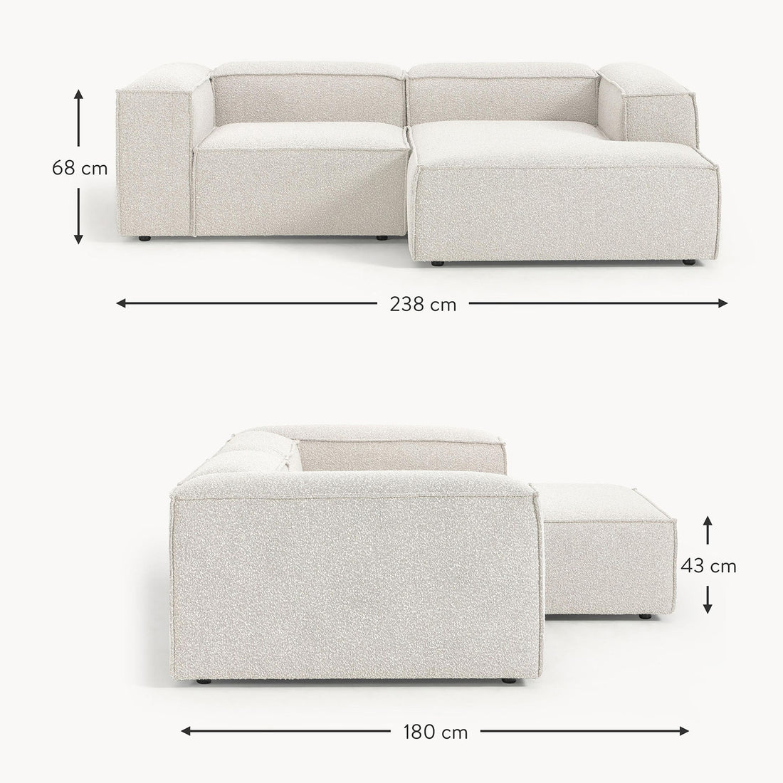 Assisi L-Shape Sofa in White Bouclé
