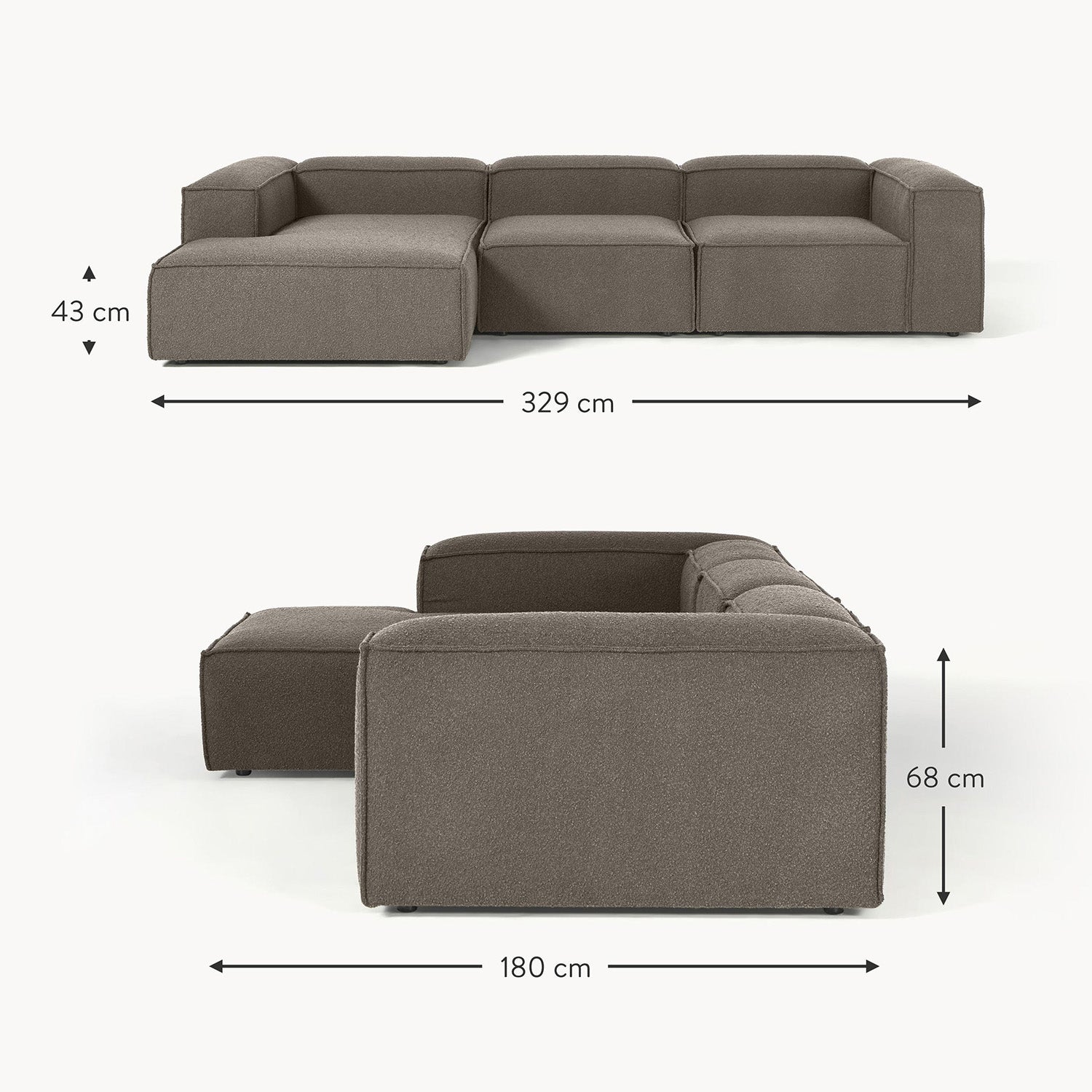Trevi L-Shape Sofa in Ash Gray