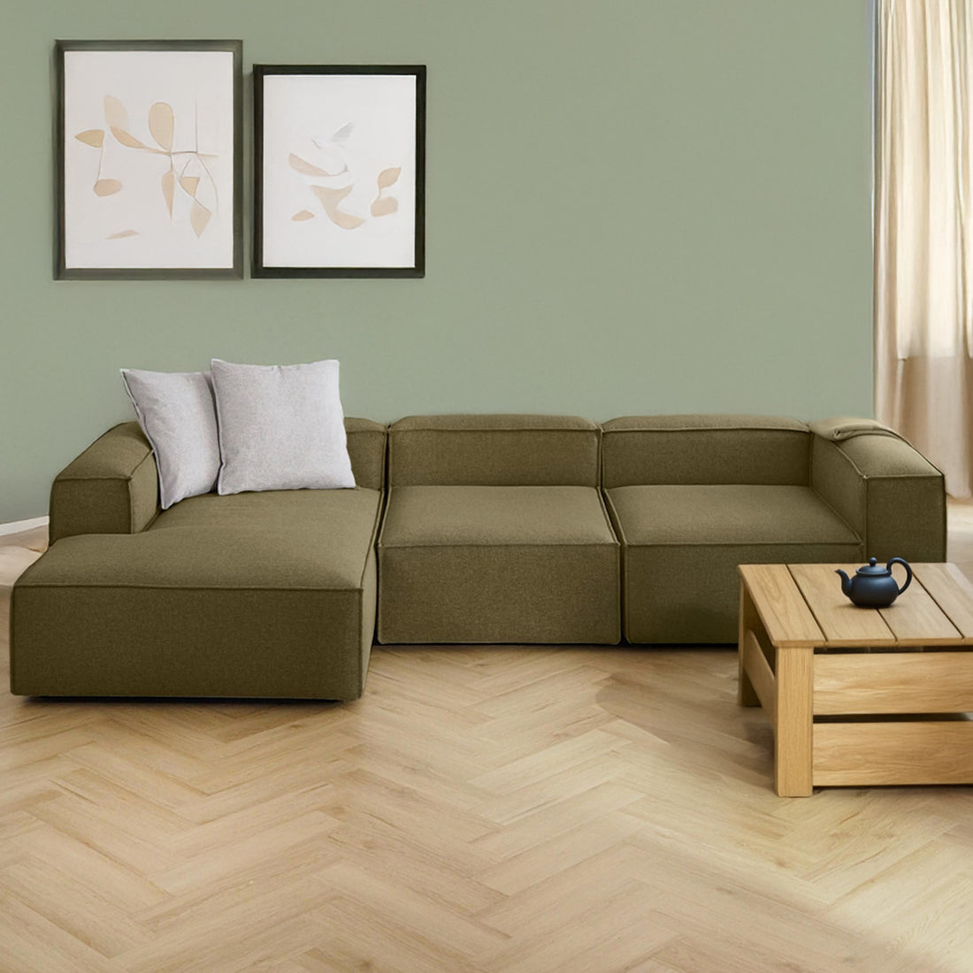 Trevi L Shape Sofa - Plush Green – BLCK Homes