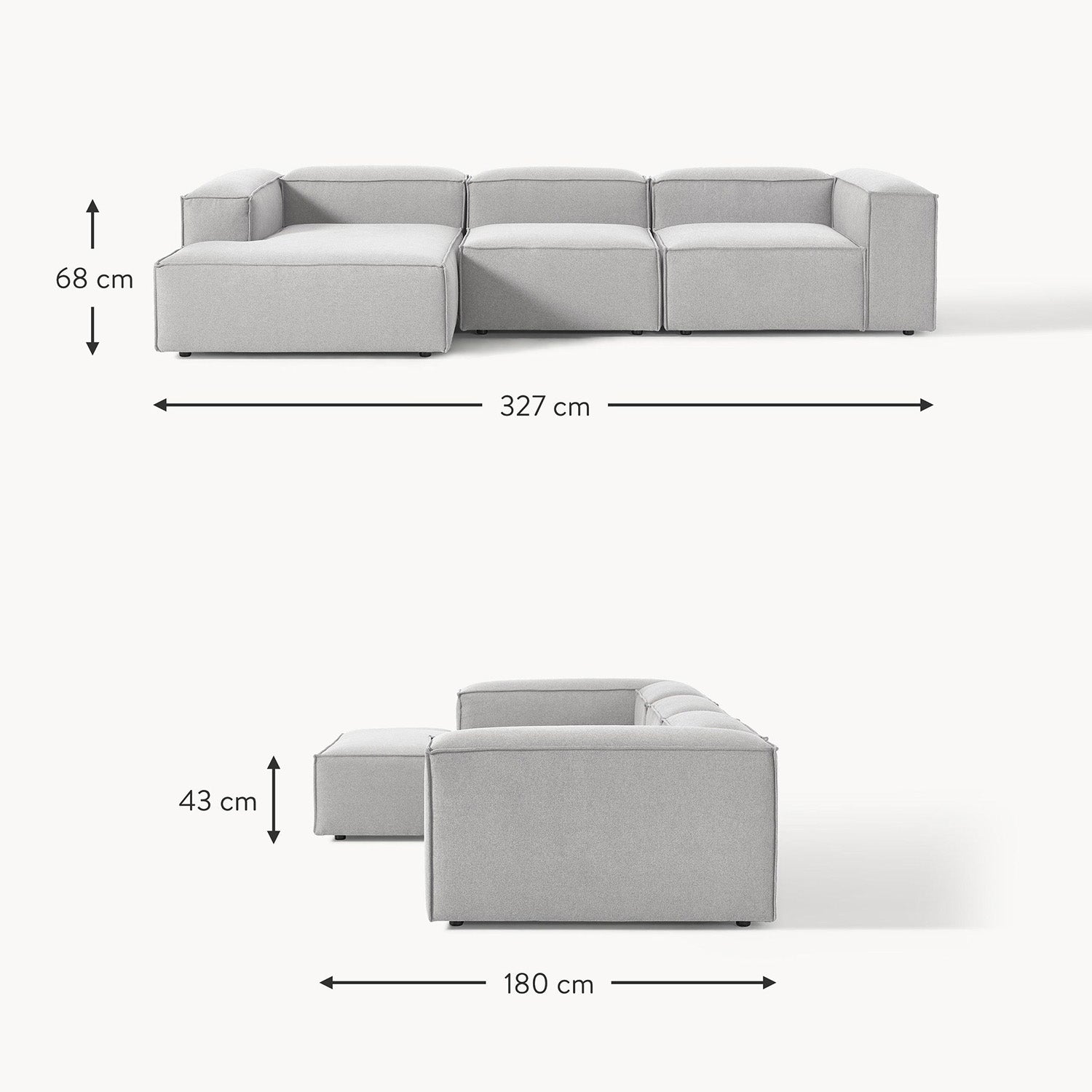 Trevi L-Shape Sofa in Light Gray