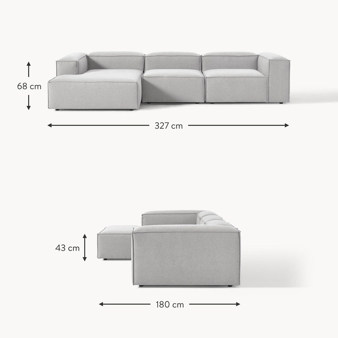 Trevi L-Shape Sofa in Light Gray