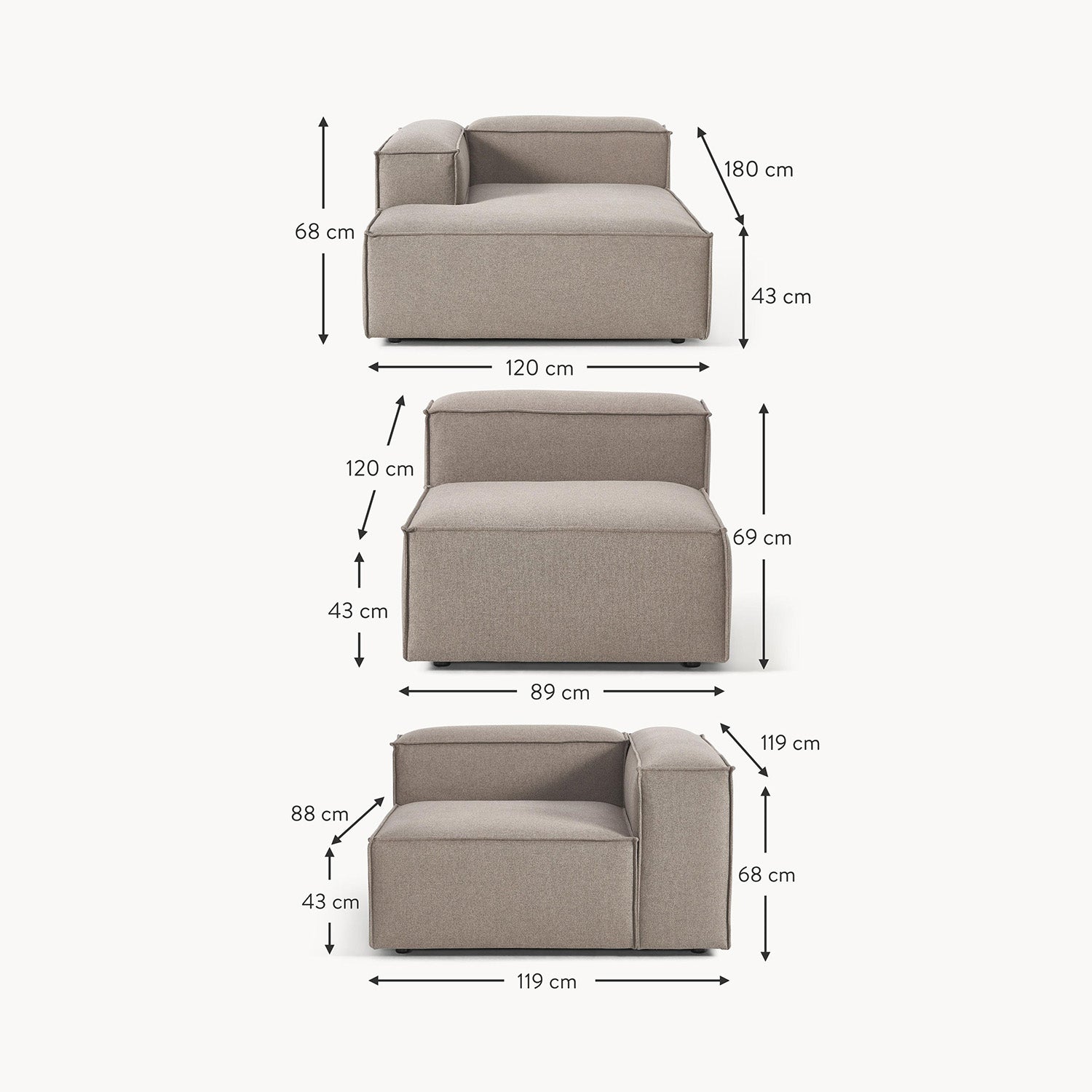 Trevi L-Shape Sofa in Rust Gray