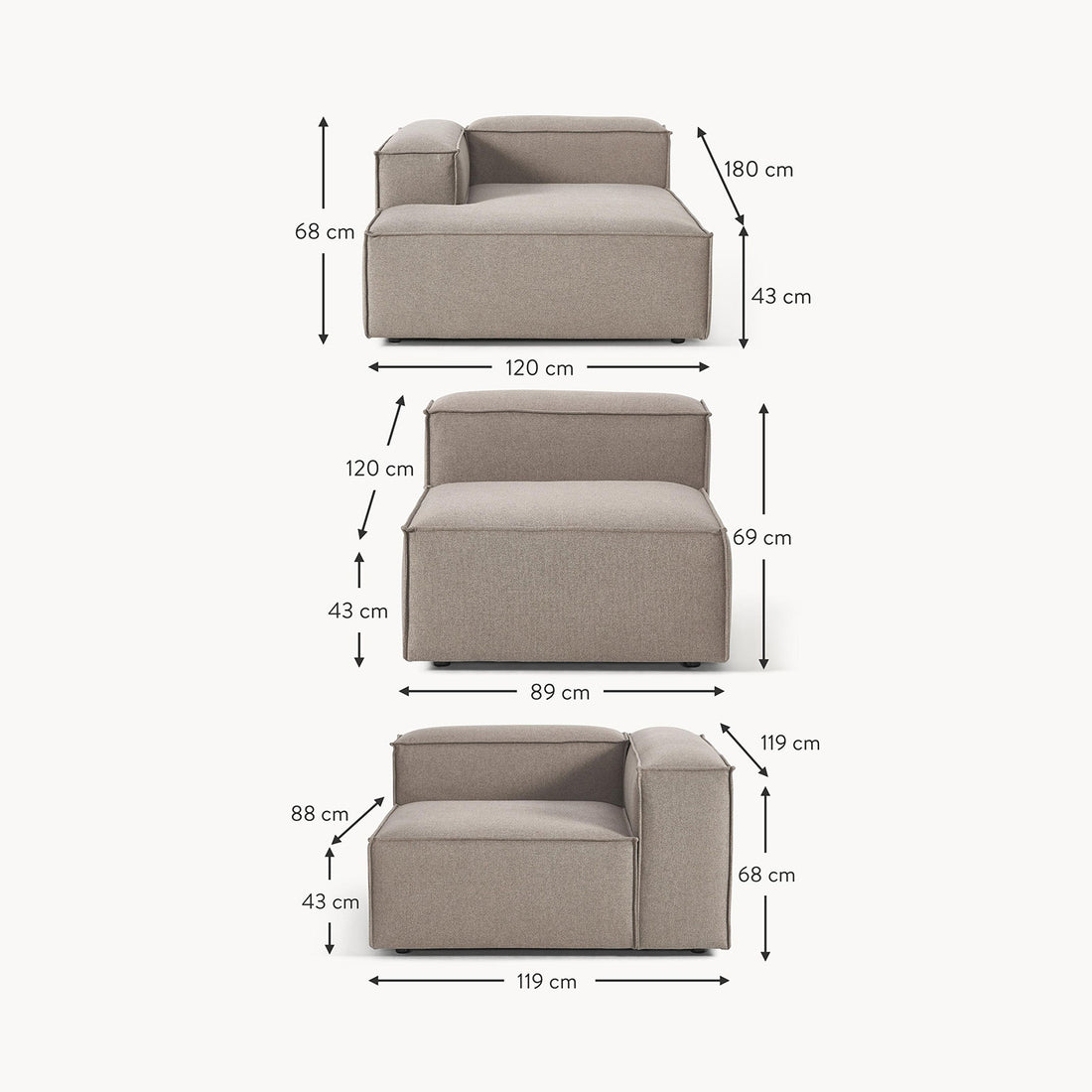 Trevi L-Shape Sofa in Rust Gray