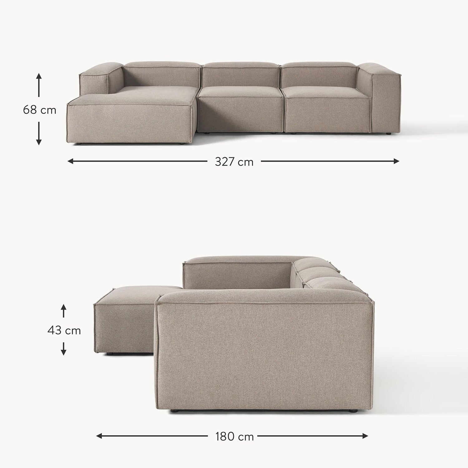 Trevi L-Shape Sofa in Rust Gray