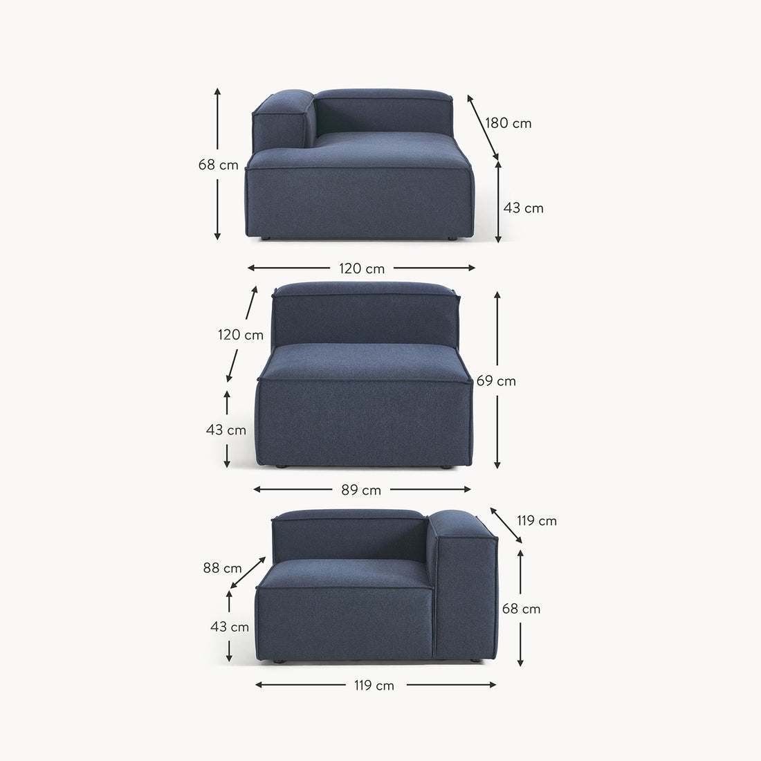 Trevi L-Shape Sofa in Blue