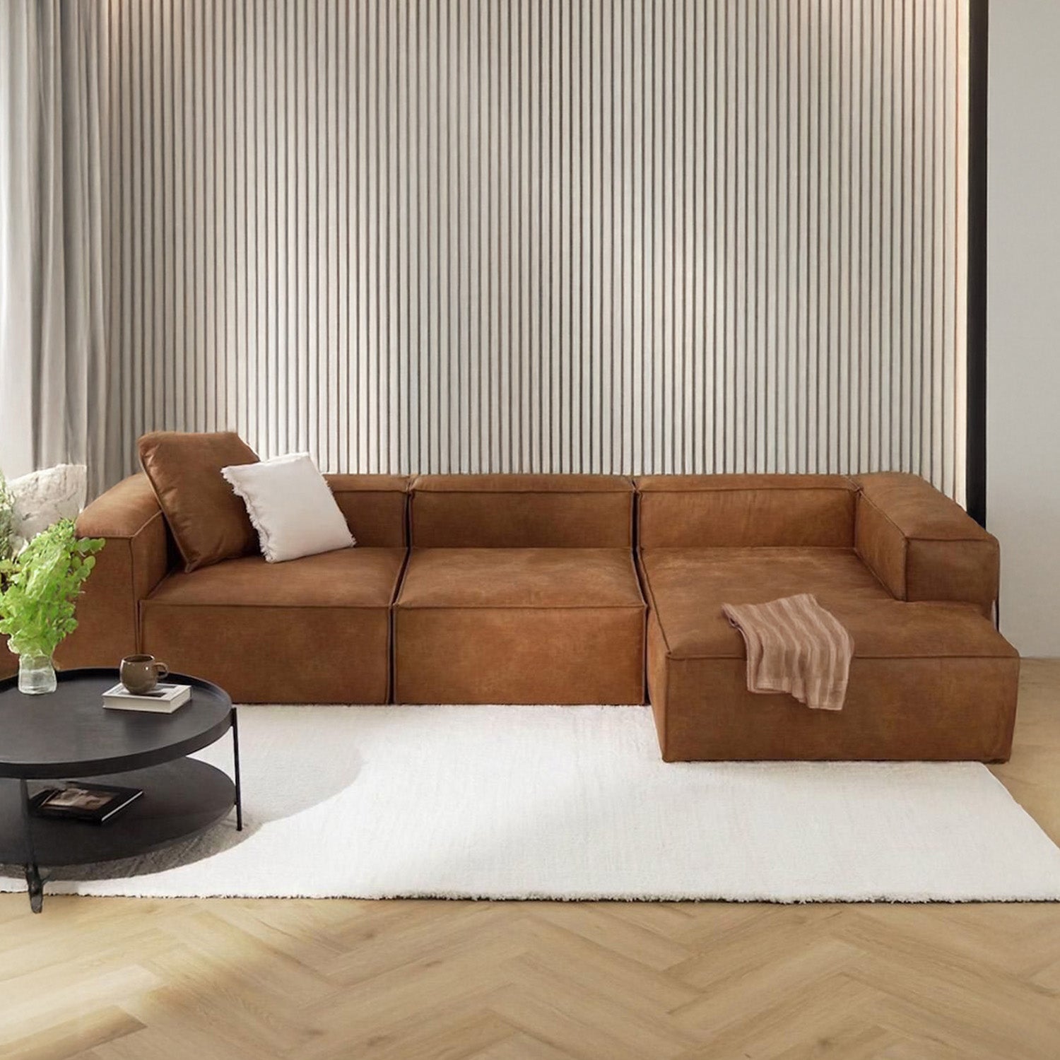 Trevi L Shape Sofa - Brown in Suede Fabric – BLCK Homes