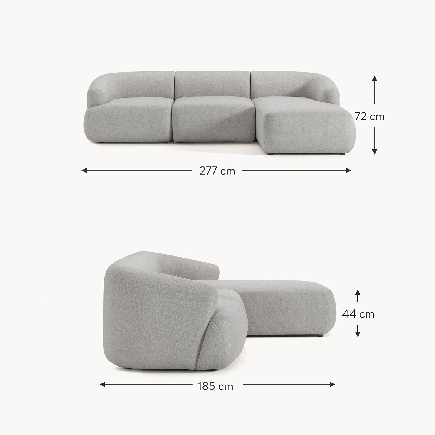 Brera L-Shape Sofa in Beige Silver Gray