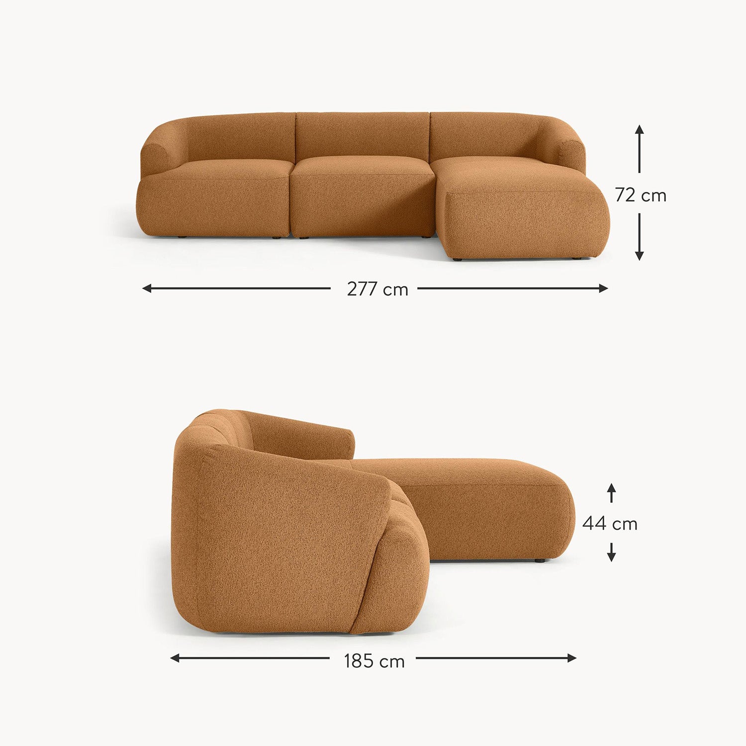 Brera L-Shape Sofa in Rustic Brown