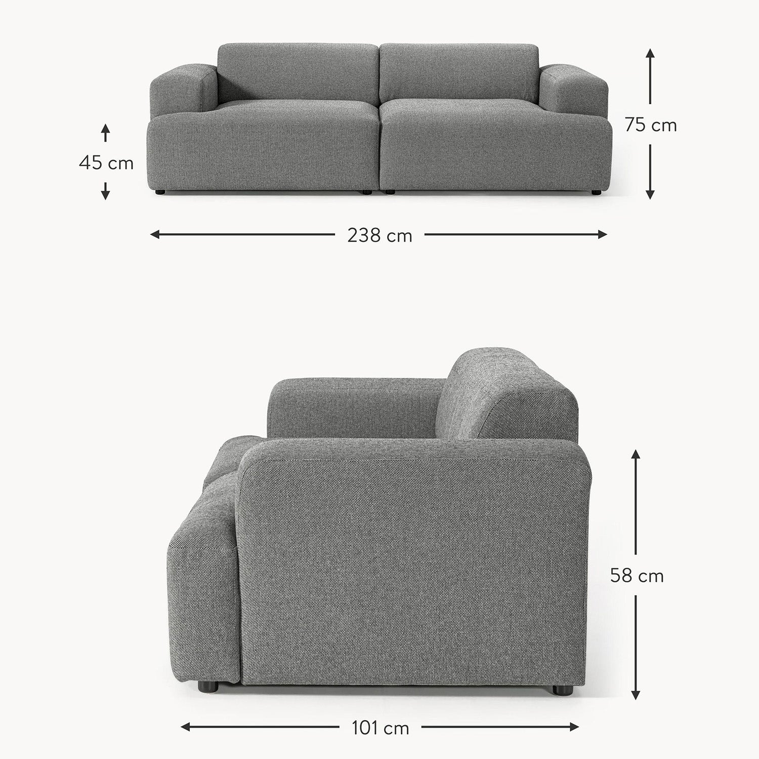 Elba 2 Seater Sofa in Dark Gray