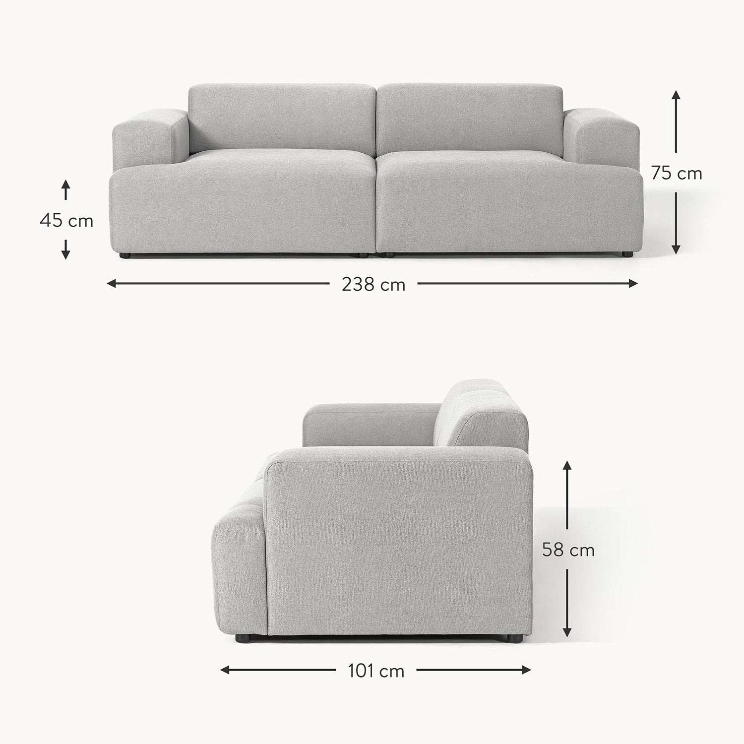 Elba 2 Seater Sofa in Light Gray