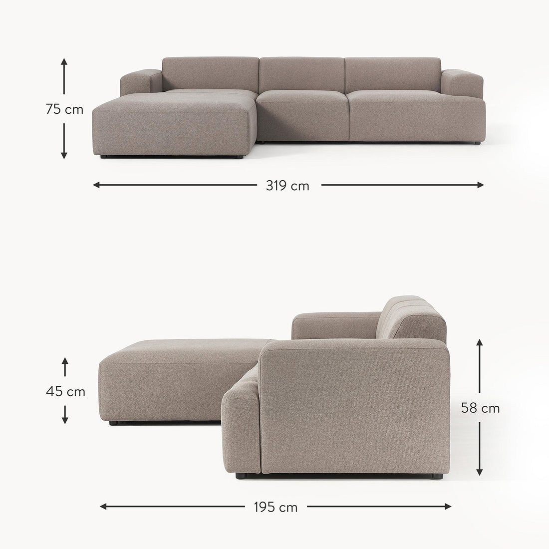 Dolomiti L-Shape Sofa in Gray