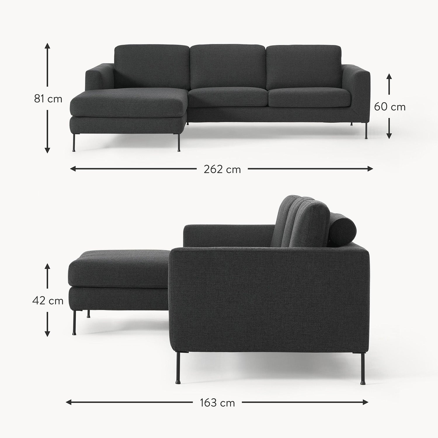 Garda L-Shape Sofa in Black
