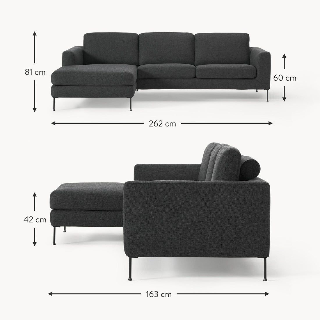 Garda L-Shape Sofa in Black