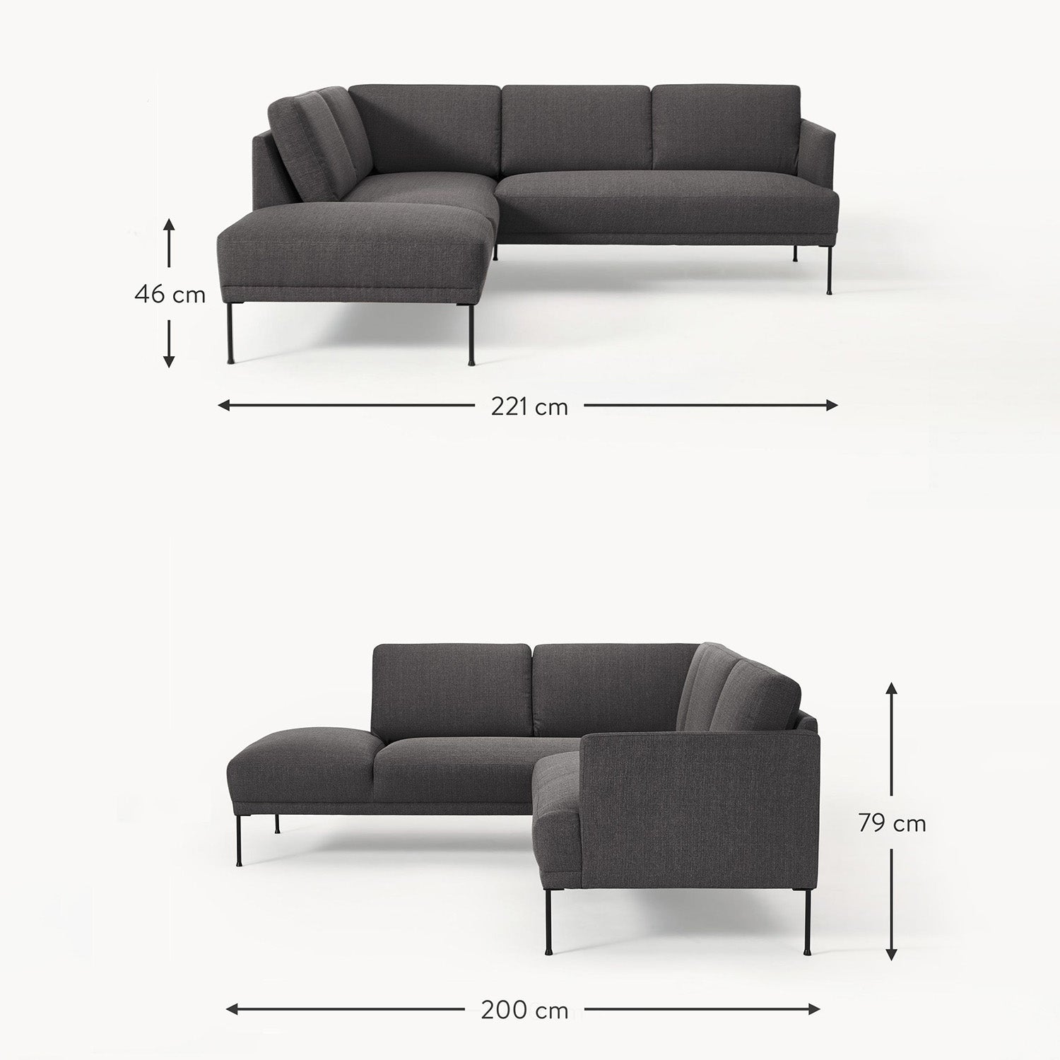 Catania L-Shape Sofa in Black