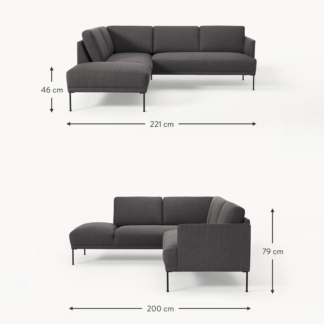 Catania L-Shape Sofa in Black
