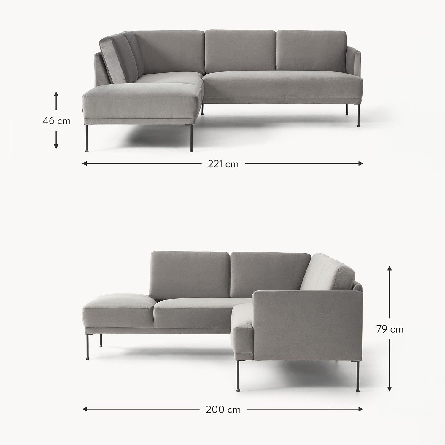 Catania L-Shape Sofa in Silver Gray