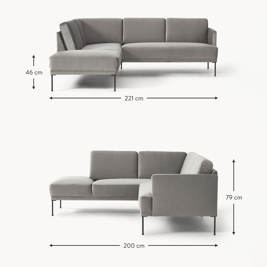 Catania L-Shape Sofa in Silver Gray