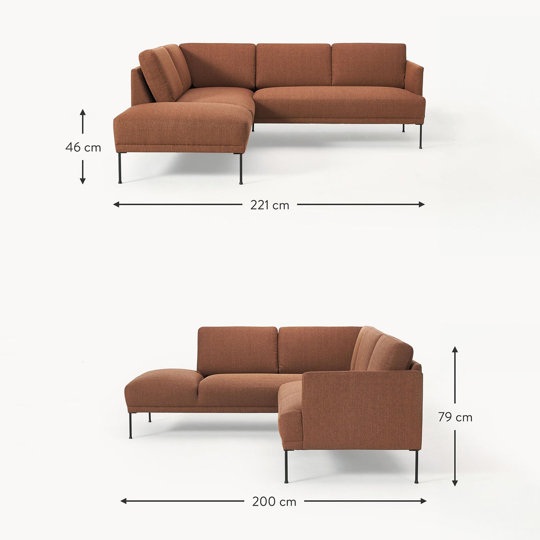 Catania L-Shape Sofa in Rustic Orange