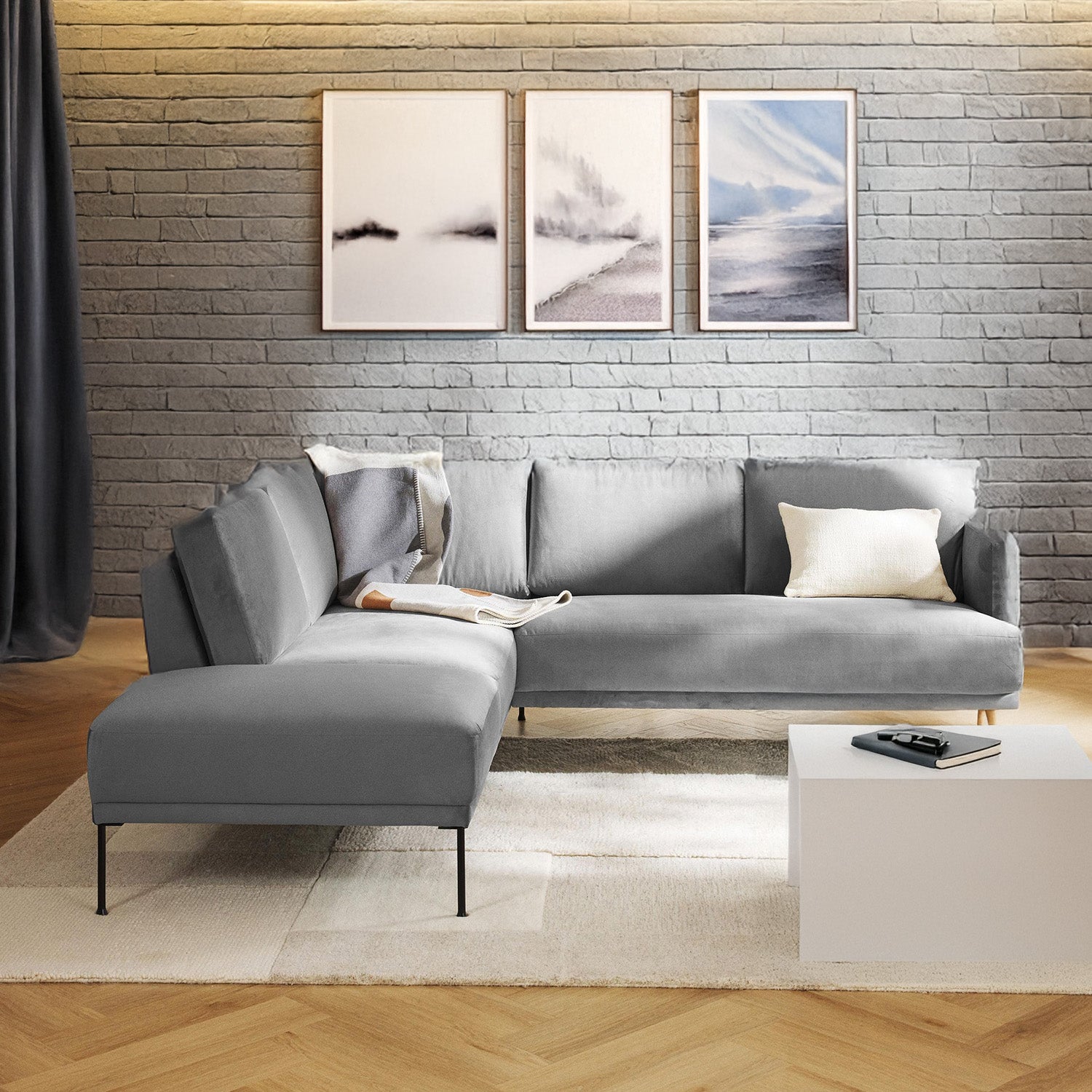 Catania L Shape Sofa - Velvet Gray – BLCK Homes