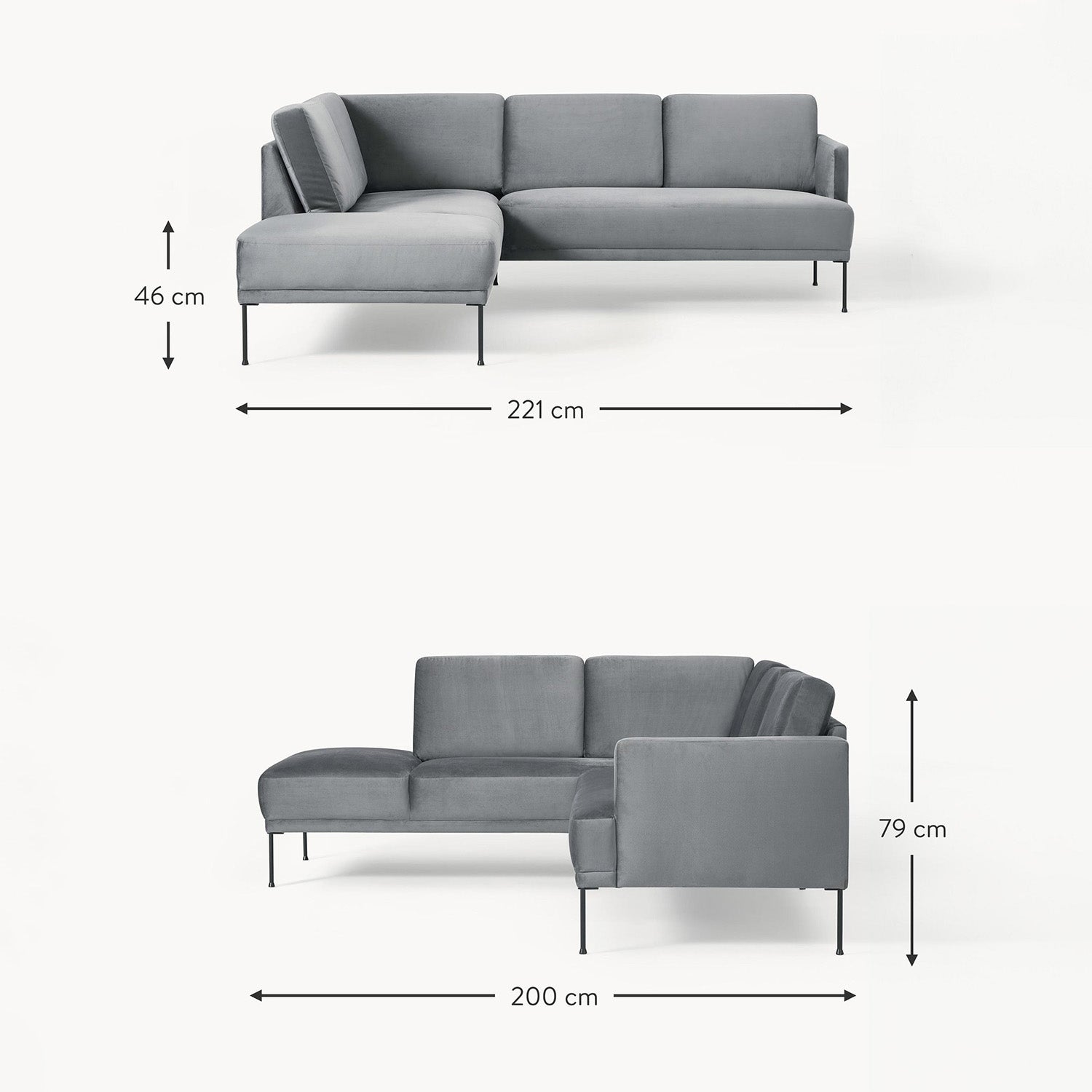 Catania L-Shape Sofa in Velvet Gray