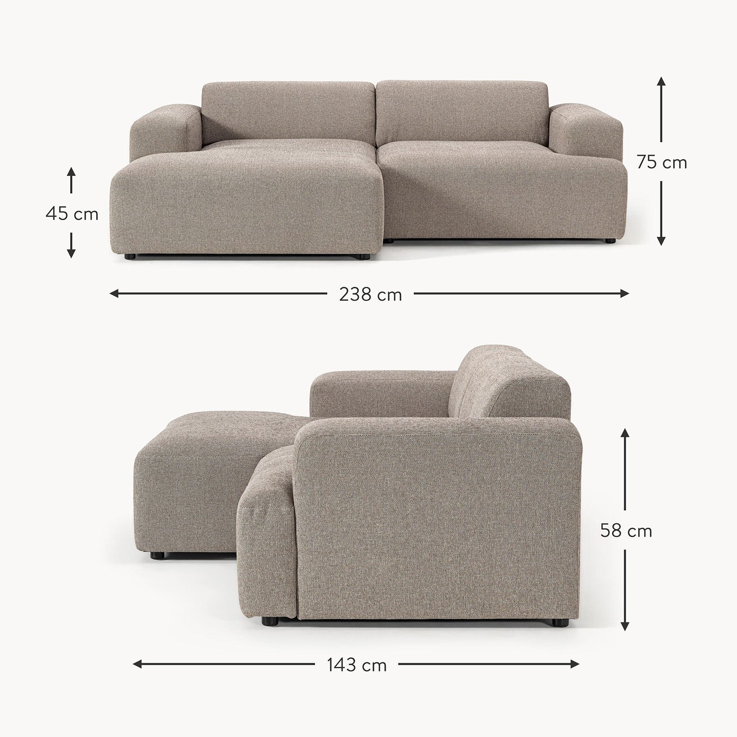 Tivoli L-Shape Sofa in Earthy Gray