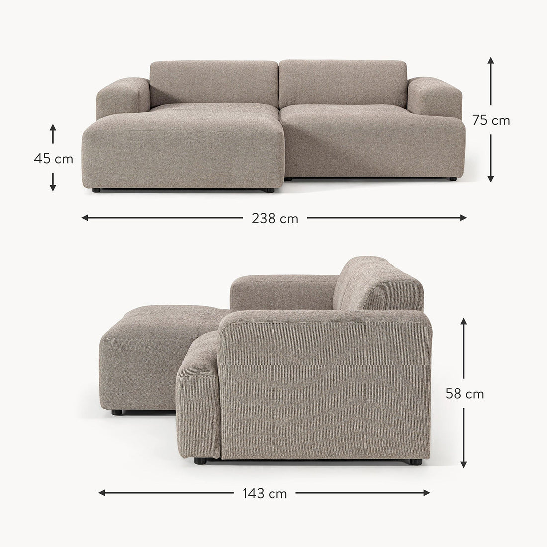 Tivoli L-Shape Sofa in Earthy Gray
