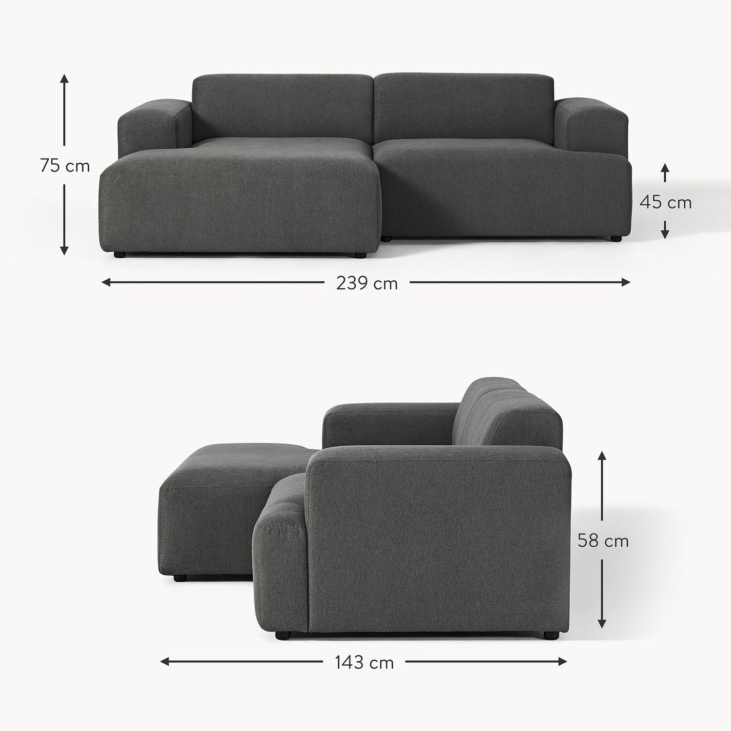 Tivoli L-Shape Sofa in Black