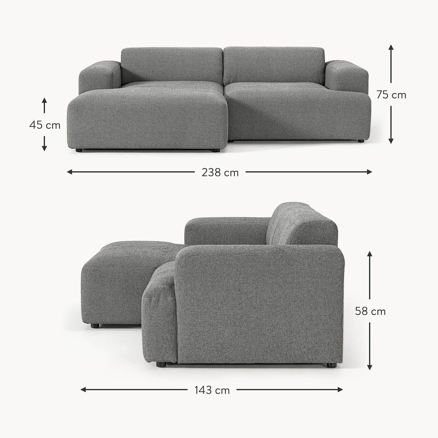 Tivoli L-Shape Sofa in Dark Gray