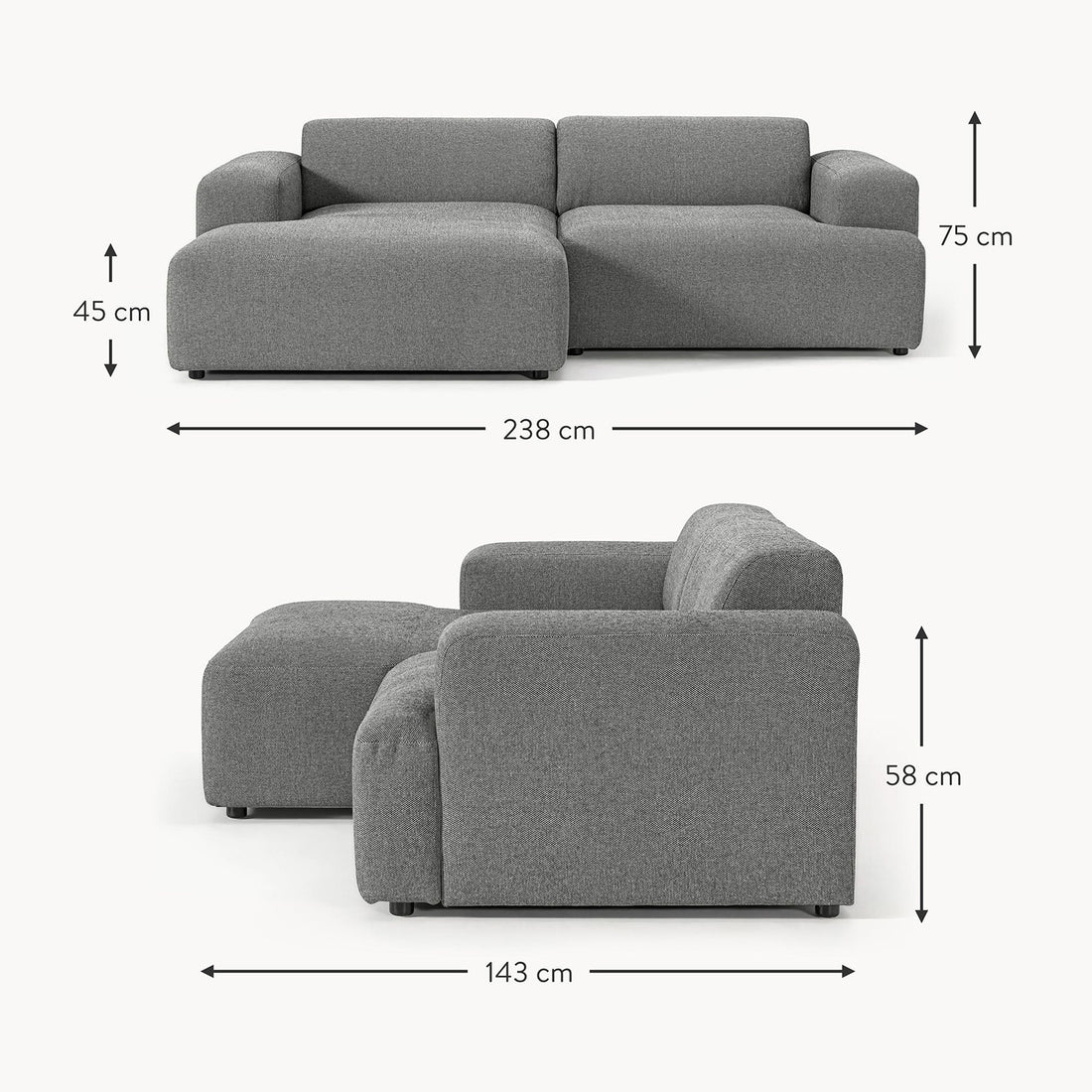 Tivoli L-Shape Sofa in Dark Gray